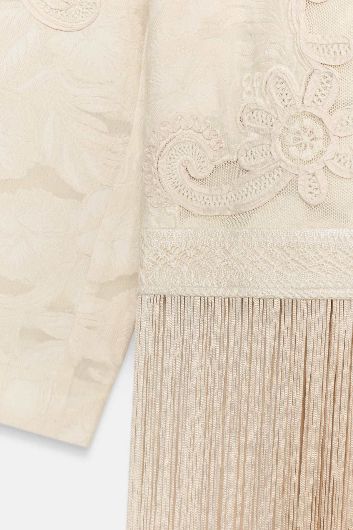 Zara Fringed Embroided Jacket - Beige