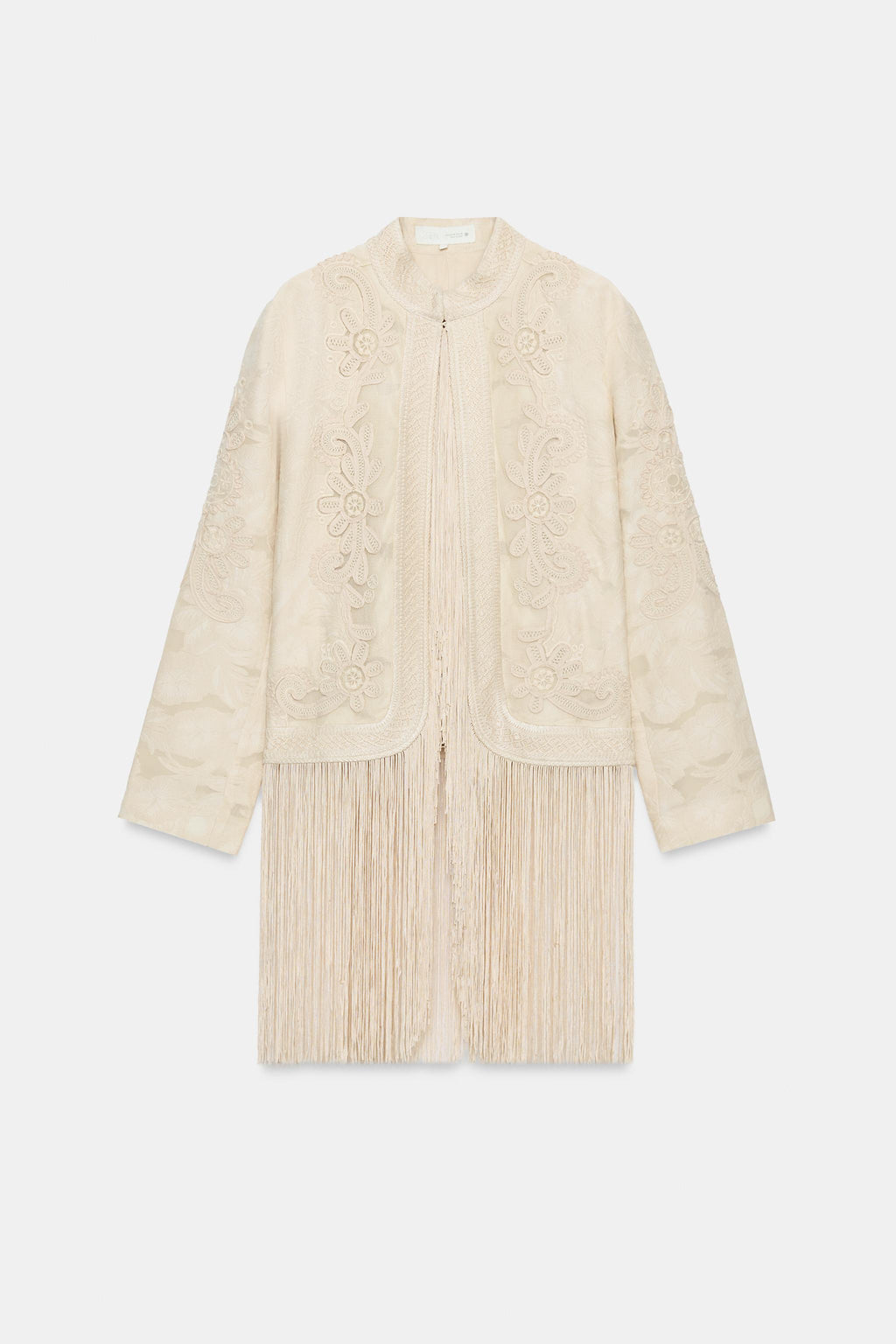 Zara Fringed Embroided Jacket - Beige