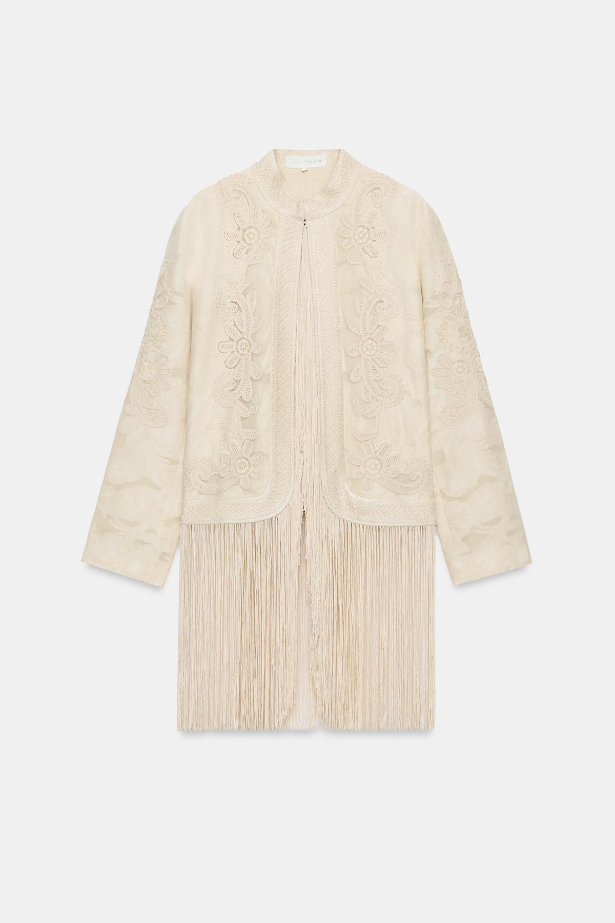 Zara Fringed Embroided Jacket - Beige
