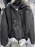 ZARA DENIM WASHED HOODED JACKET BLACK Ref: 4365/371/427