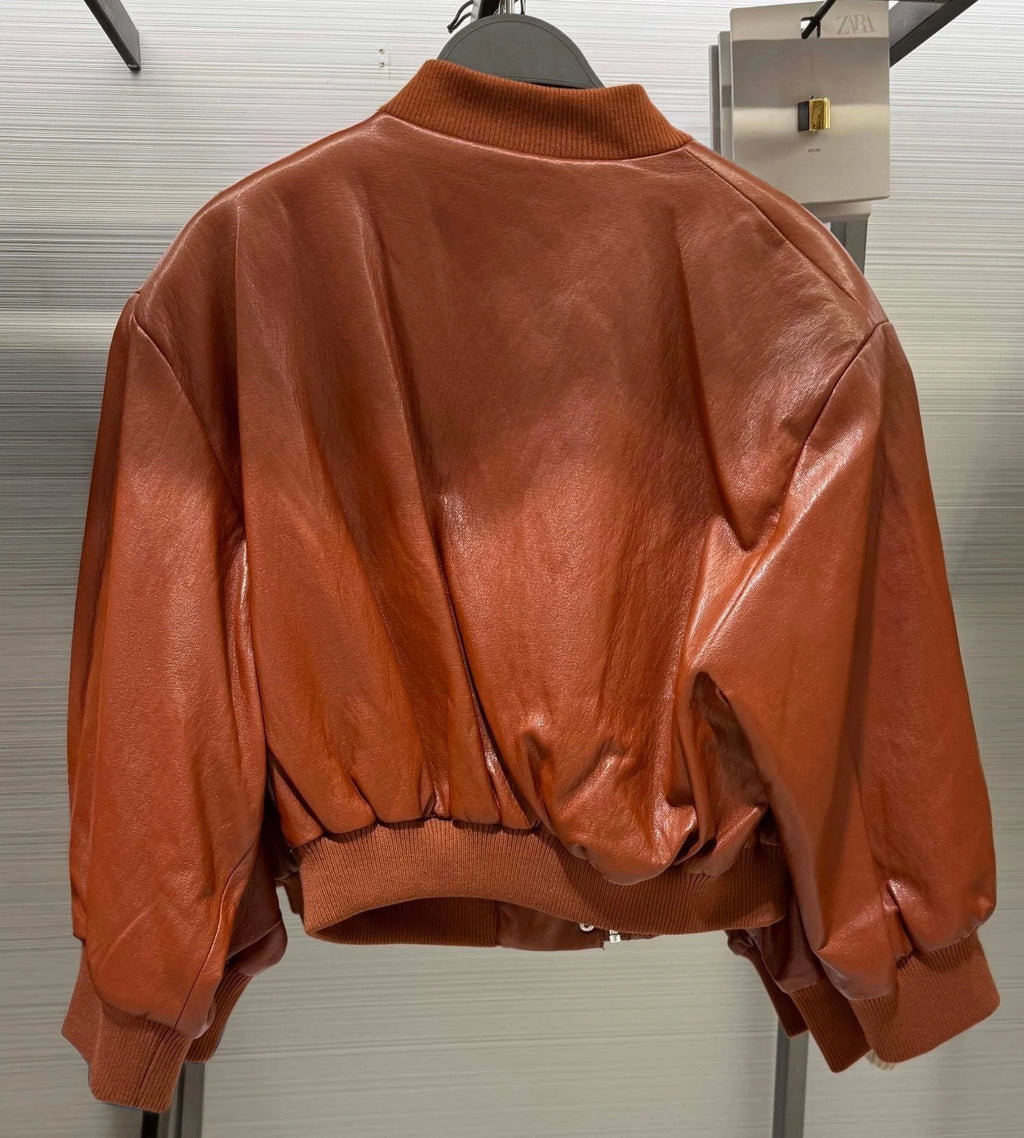ZARA FAUX LEATHER SHOULDER PAD BOMBER JACKET Ref:3046/068/701