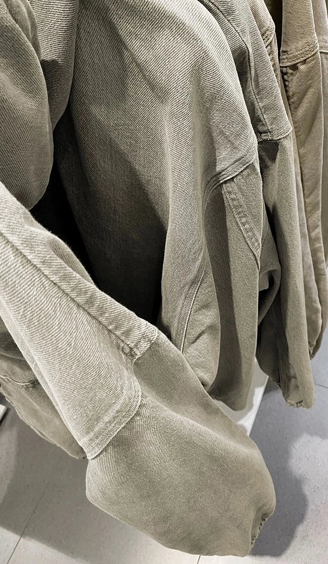 ZARA DENIM WASHED HOODED JACKET KHAKI Ref: 4365/371/427