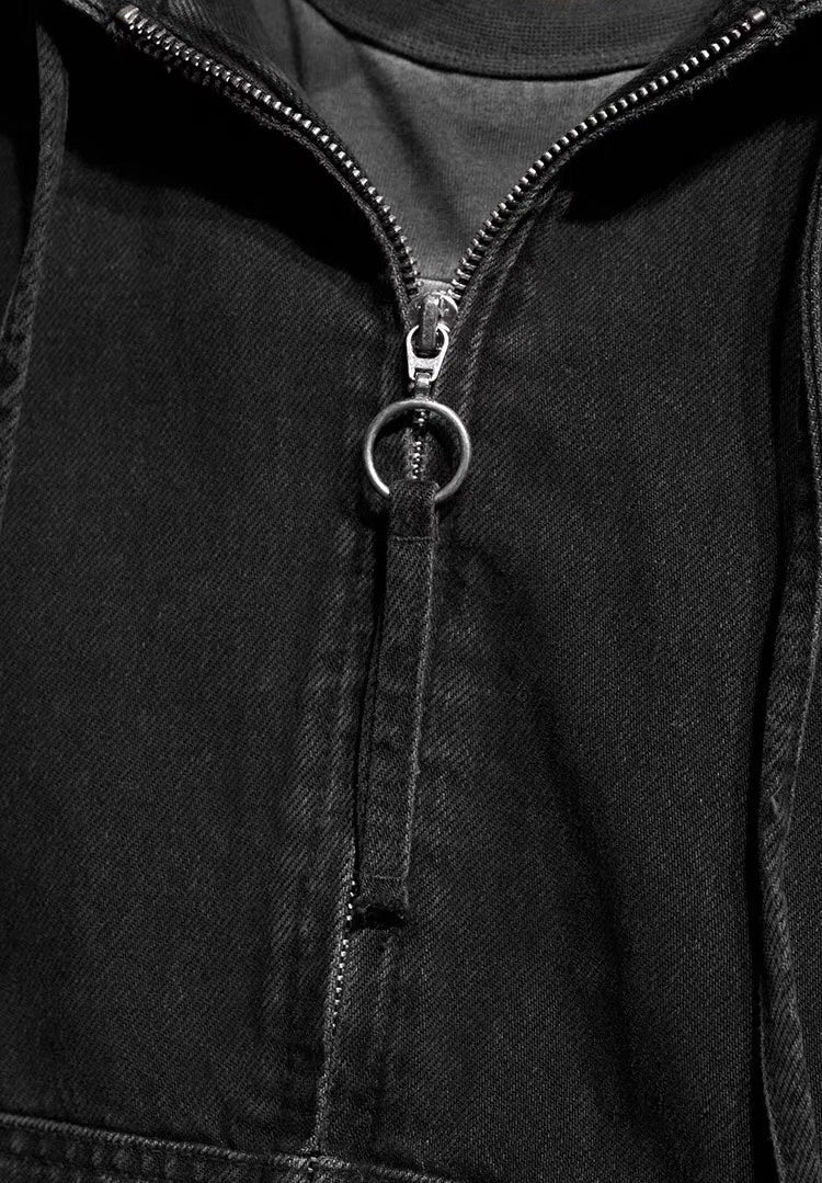 ZARA DENIM WASHED HOODED JACKET BLACK Ref: 4365/371/427