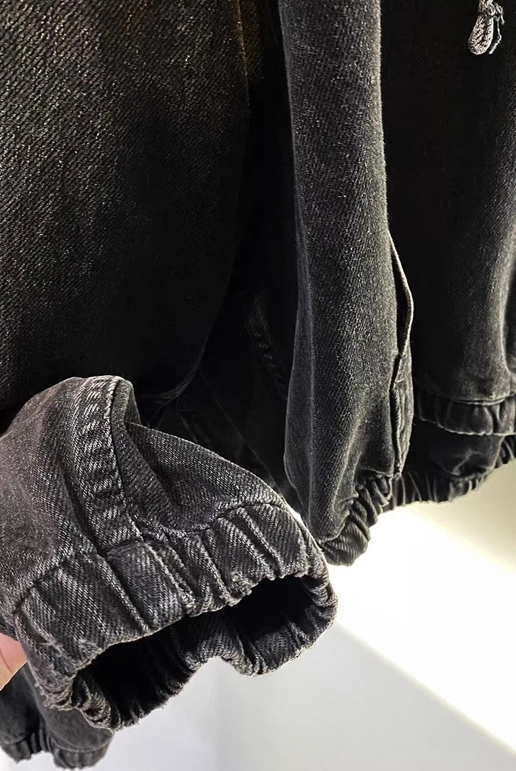 ZARA DENIM WASHED HOODED JACKET BLACK Ref: 4365/371/427