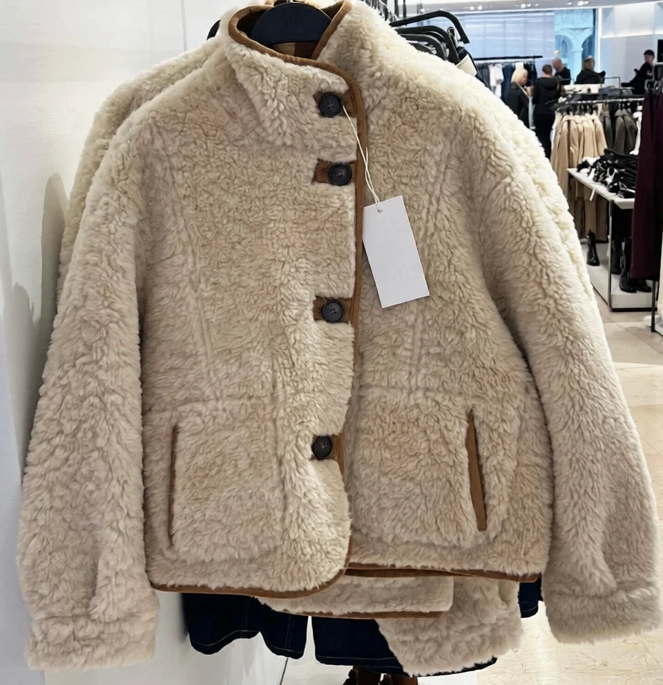 ZARA REVERSIBLE DOUBLE-FACED FAUX SHEARLING JACKET CAMEL Ref: 6318/254/704