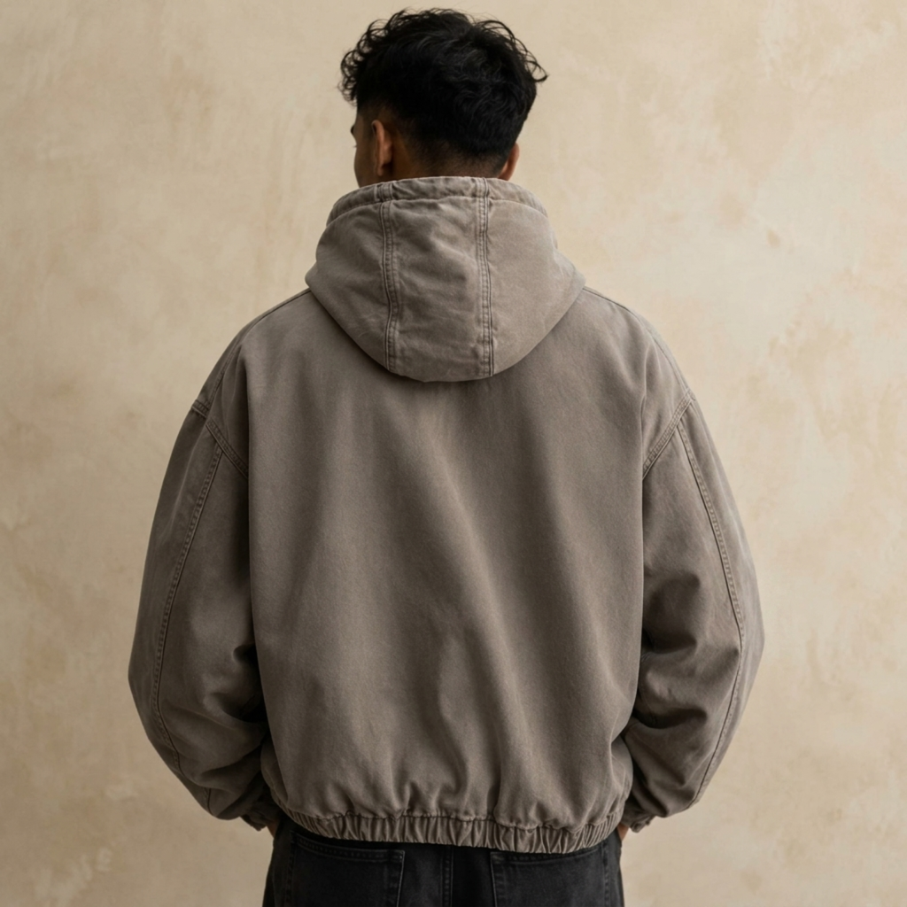ZARA DENIM WASHED HOODED JACKET KHAKI Ref: 4365/371/427